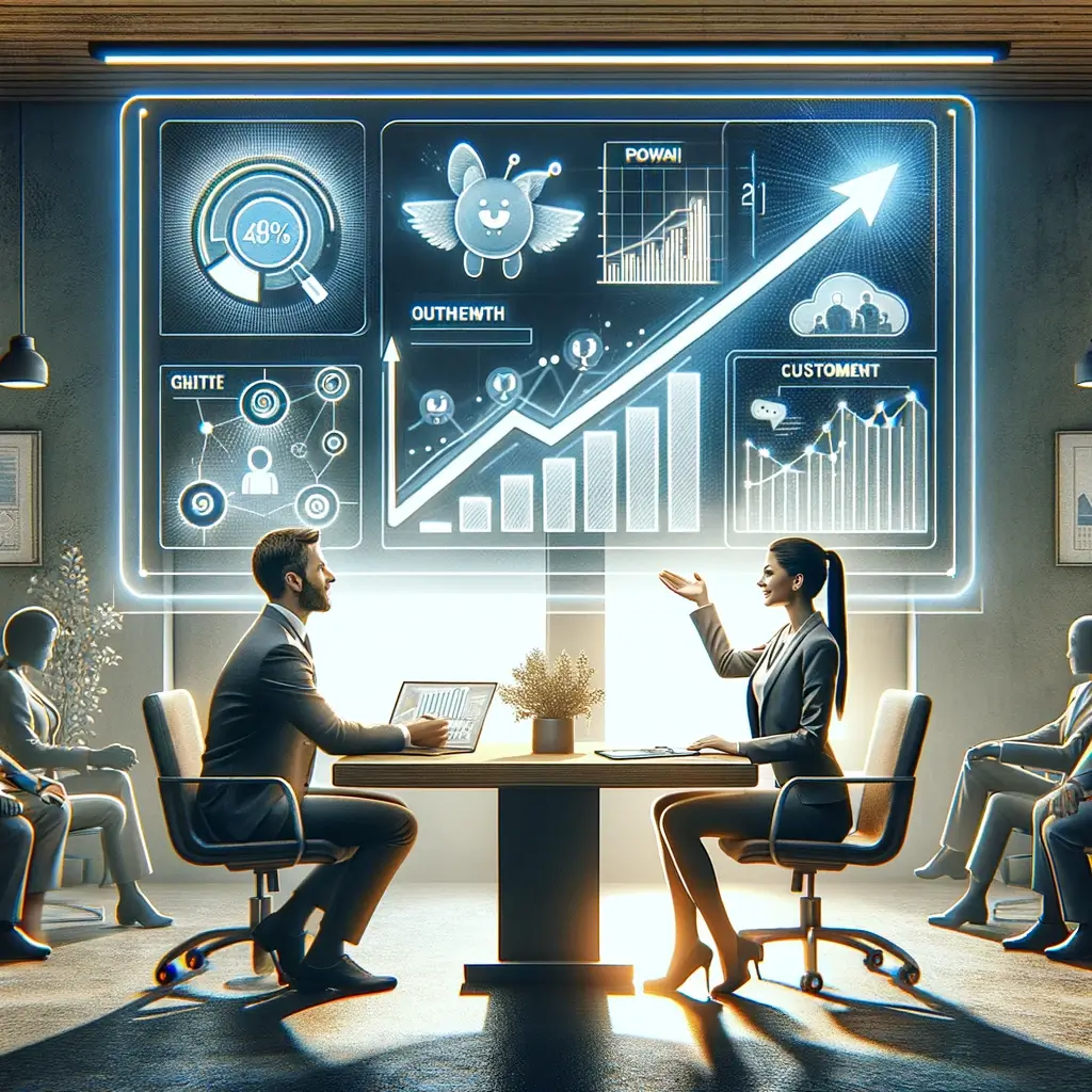 DALL·E 2024 02 16 11.58.15 Visualize the concept of a successful customer relationship with a clearer less playful approach. The scene is set in a professional setting depicti